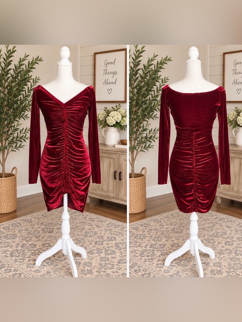 VTG Issues Rouched Velvet Long Sleeve Dress sz XS